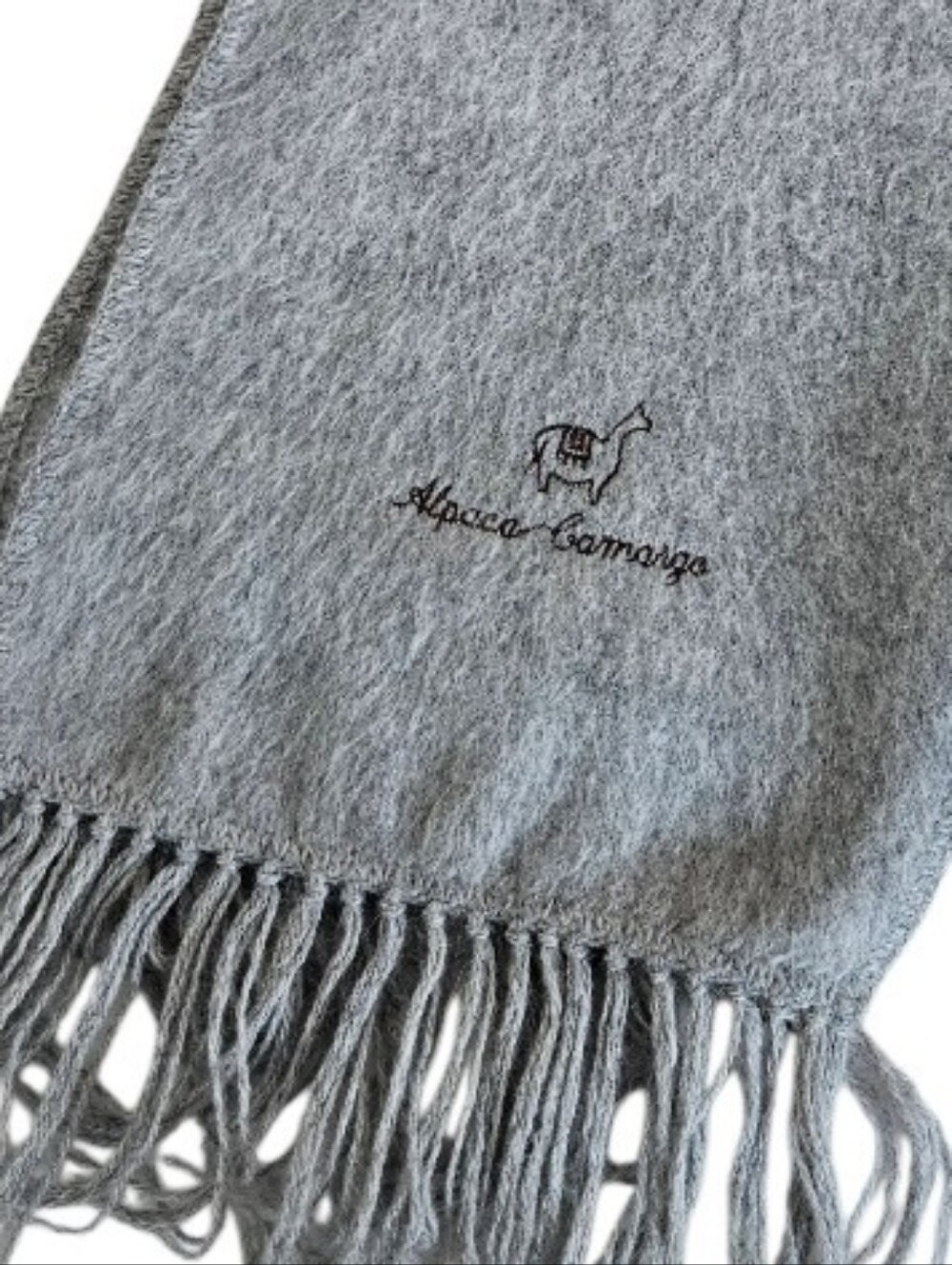 Alpaca Camargo Light Gray Fringe Scarf Unisex - Picture 10 of 10
